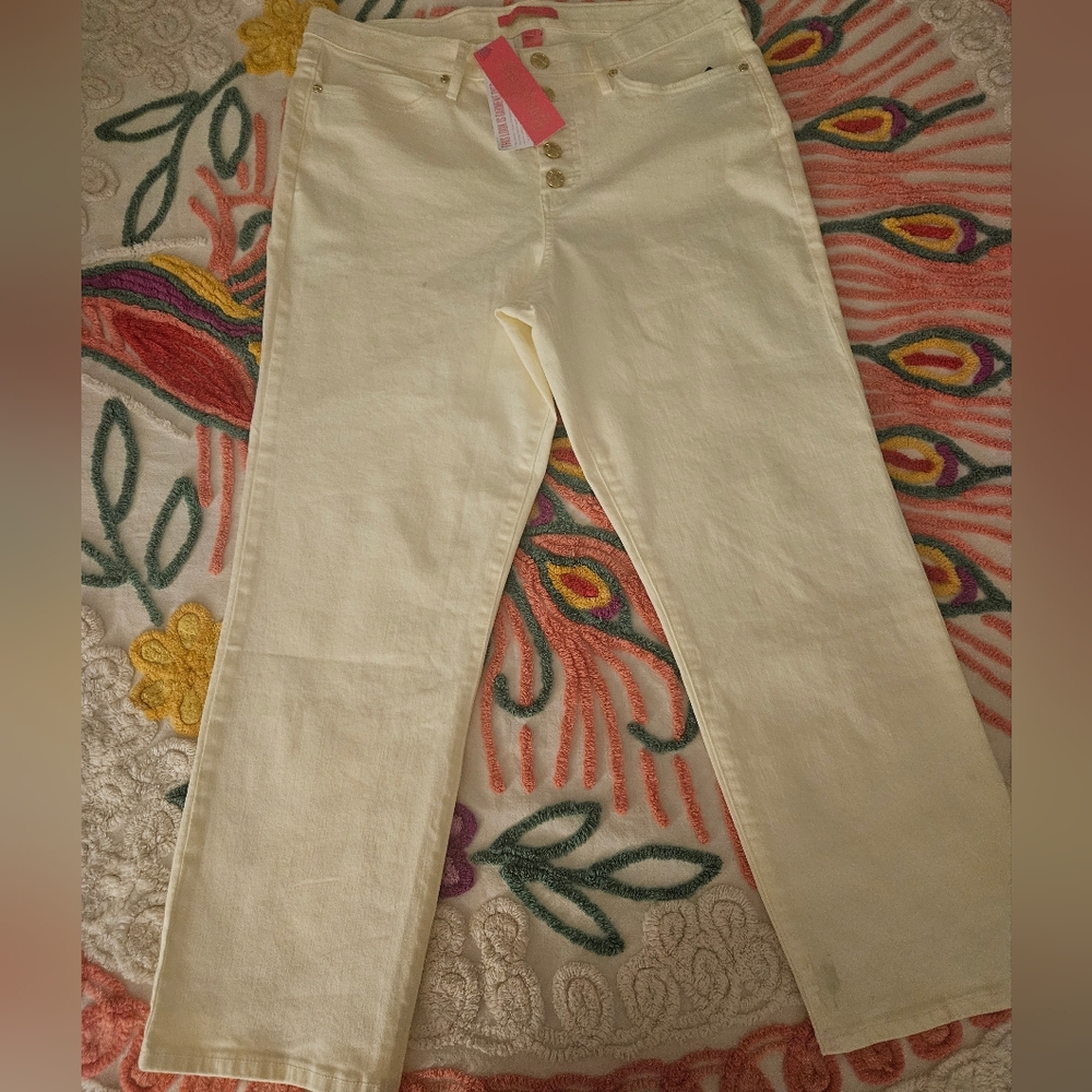 NWT LILLY PULITZER SOUTH OCEAN HIGH RISE LEMON MERINGUE SIZE 14